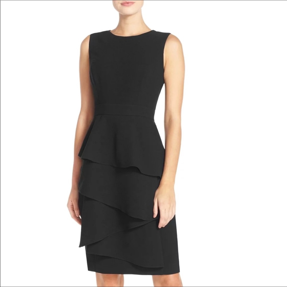 Eliza J Cascade Sheath Dress Black LBD Size 12